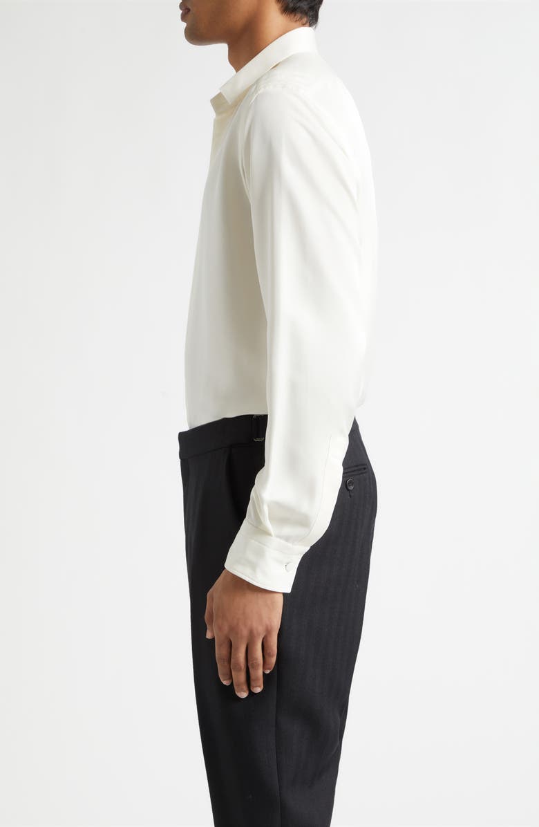 TOM FORD Classic Fit Enzymed Fluid Silk Twill Button-Up Shirt, Alternate, color, Chalk