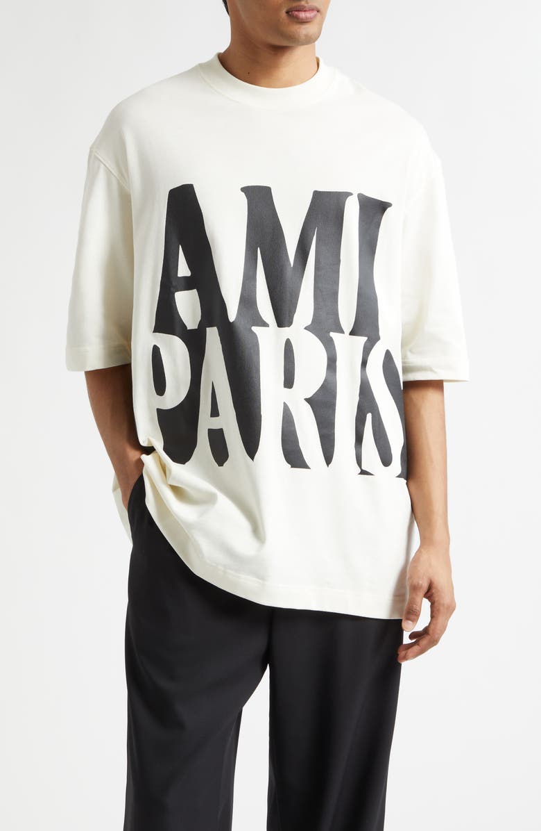 AMI PARIS Oversize Logo Graphic T-Shirt, Main, color, Blanc Creme