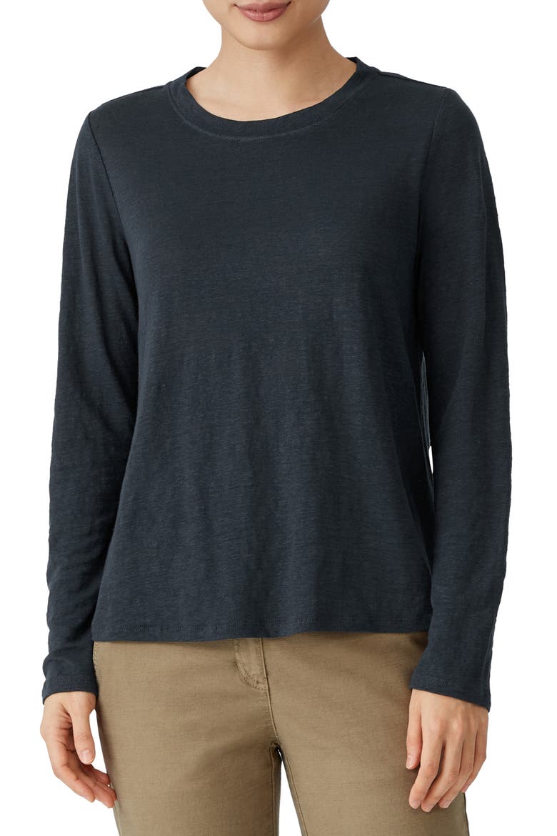 Organic Linen Long Sleeve T-Shirt, Main, color, OCEAN