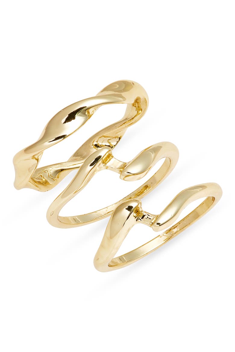 Set of 3 Dainty Wavy Rings, Main, color, GOLD