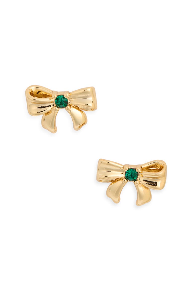 mini bow stud earrings, Alternate, color, EMERALD/ GOLD