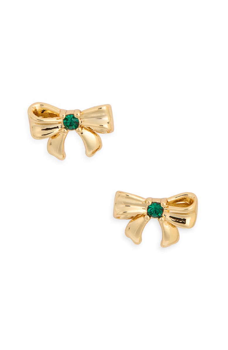 Kate Spade New York mini bow stud earrings, Alternate, color, Emerald/ Gold