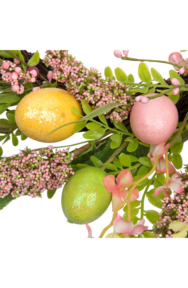 Northlight Glittered Eggs and Hibiscus Small Artificial Easter Twig Wreath - 20", Alternate, color, Green