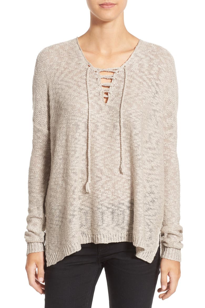 Lace-Up Pullover, Main, color, OATMEAL