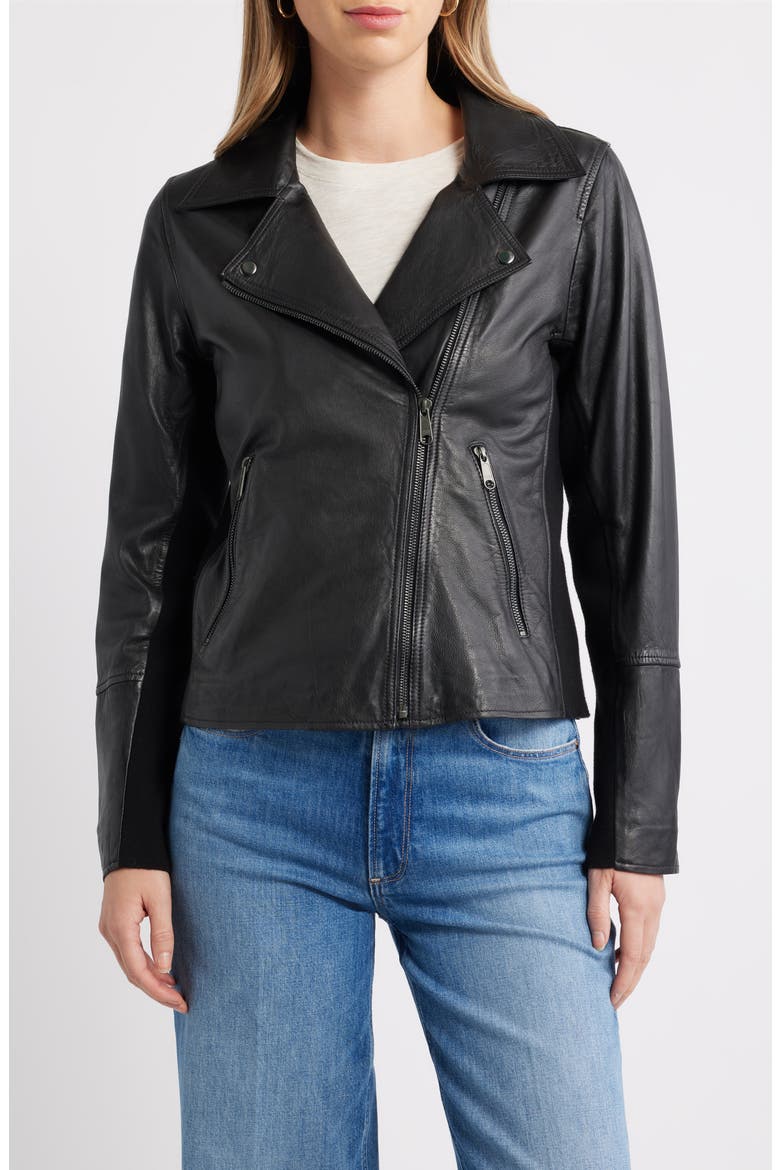Leather Moto Jacket, Alternate, color, BLACK