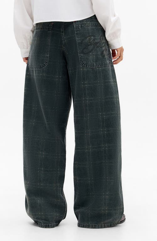 Bdg Urban Outfitters Jaya Check Low Rise Wide Leg Jeans In Green