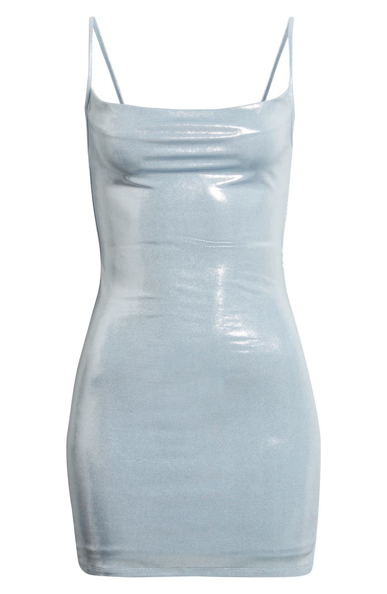 BP. Foil Cowl Neck Mini Slipdress, Alternate, color, Blue Skyride