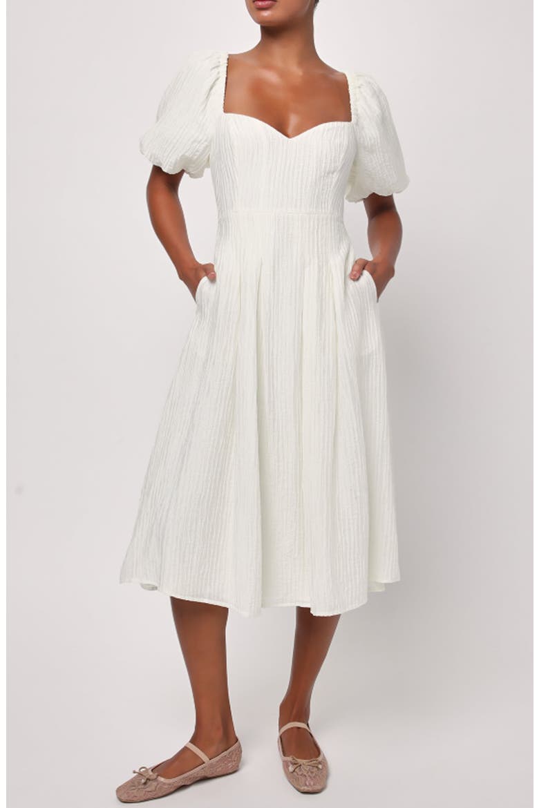 Melody Puff Sleeve Midi Dress, Main, color, WHITE