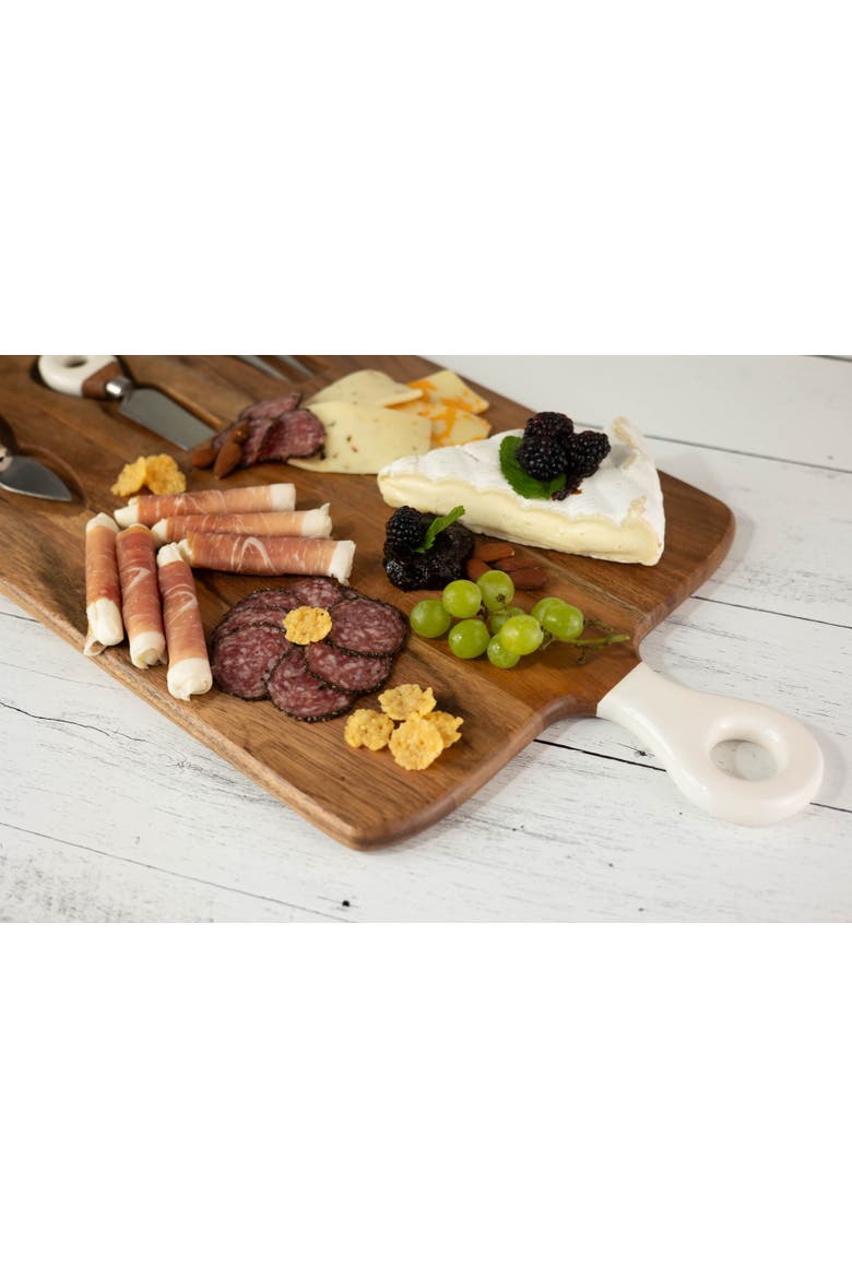 Wood + White Collection Acacia Wood Board with Inlaid Knives, Alternate, color, White and brown