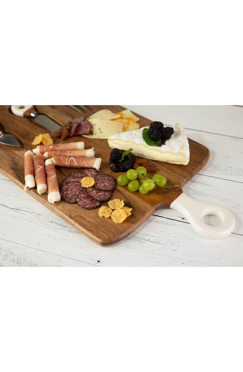 Jeanne Fitz Wood + White Collection Acacia Wood Board with Inlaid Knives, Alternate, color, White And Brown
