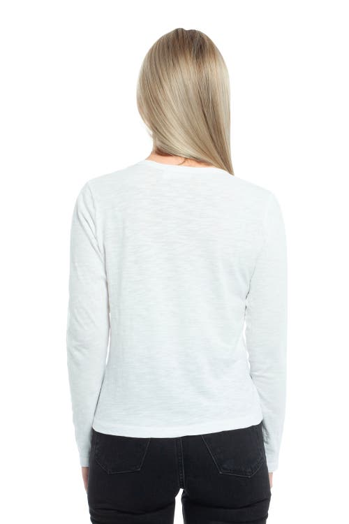 Wilt Clothing V-neck Long Sleeve Mixed Media Tee With Lace Inset In White