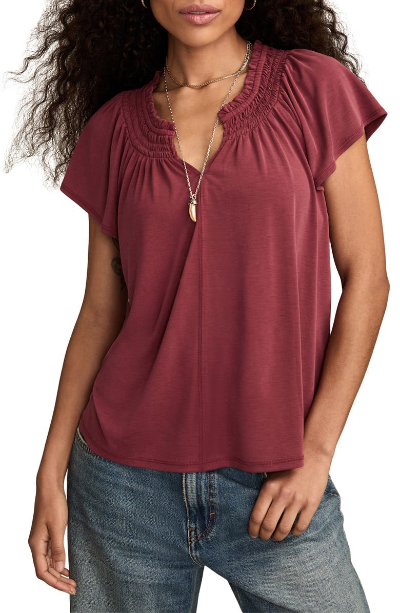 Lucky Brand Sandwash Notch Neck Top, Main, color, Syrah