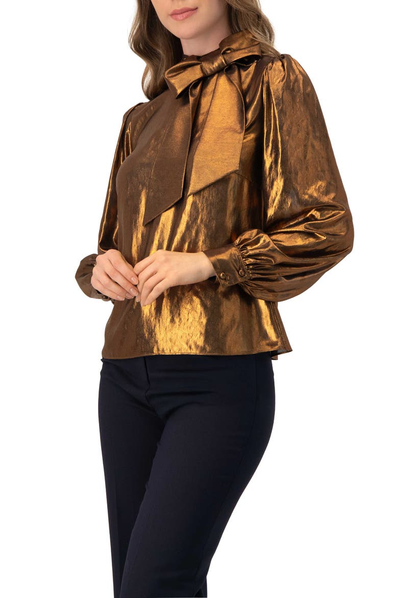 Metalic Bow Blouse, Alternate, color, Copper