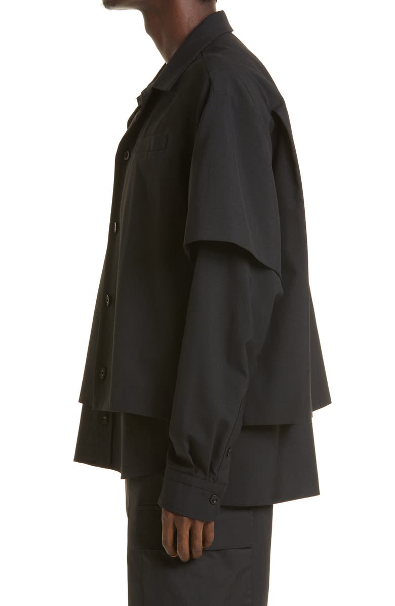 Sacai Men's Suiting Layered Button-Up Shirt, Alternate, color,