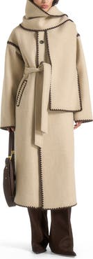 Manière De Voir Elora Wool Blanket Stitch Belted Longline Coat
