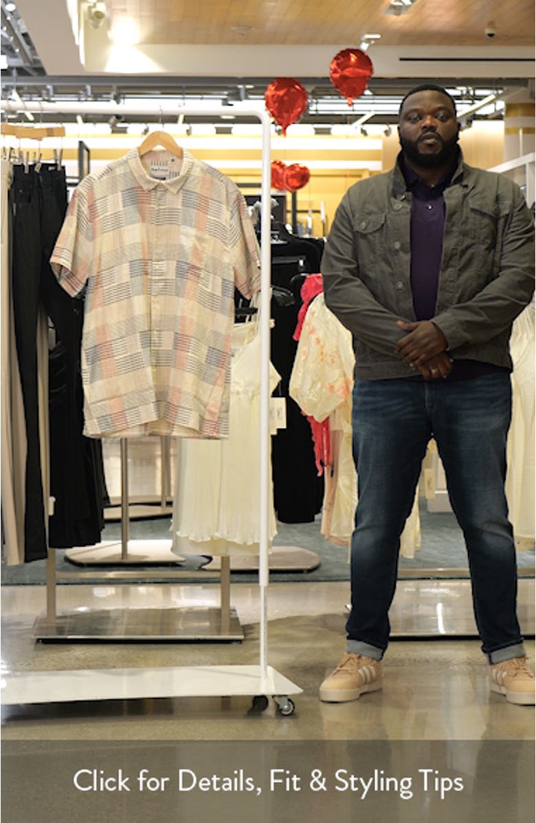 Oakshore Patchwork Print Short Sleeve Slub Cotton Button-Up Shirt, sales video thumbnail