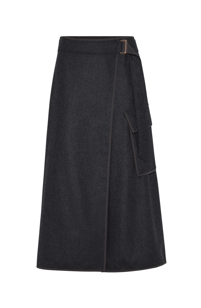 Brunello Cucinelli Virgin wool flannel midi wrap skirt, Main, color, 