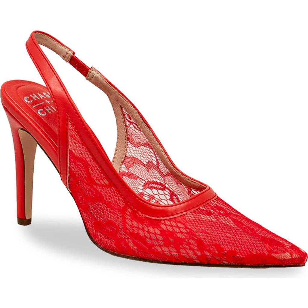 Chase & Chloe Chase And Chloe Bethany Floral Lace Slingback Pump In Red
