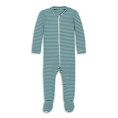 Baby Organic Zip Footie In Stripe