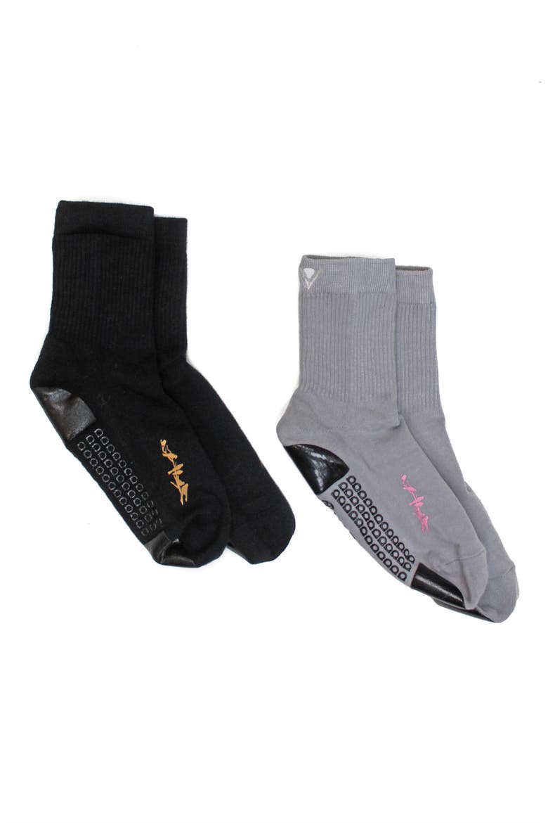 Birdie Assorted 2-Pack Grip Crew Socks, Main, color, BLACK GRAY