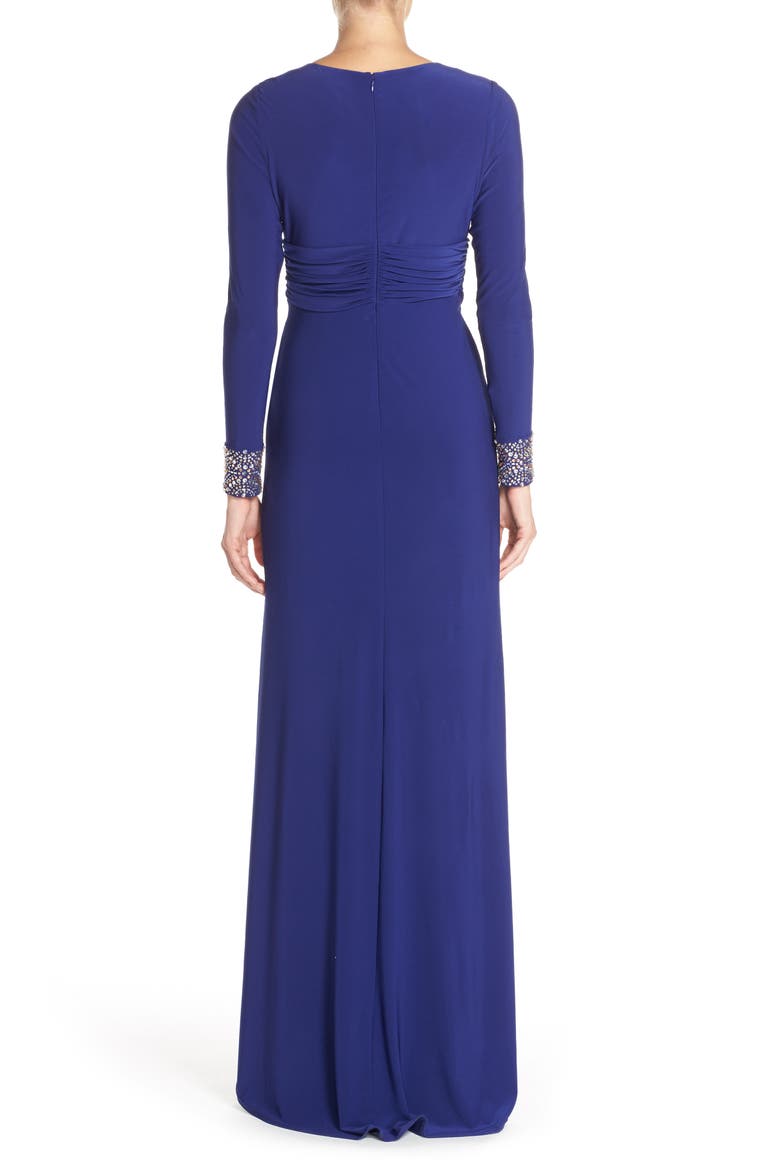 Embellished Sleeve Jersey Gown, Alternate, color, INDIGO