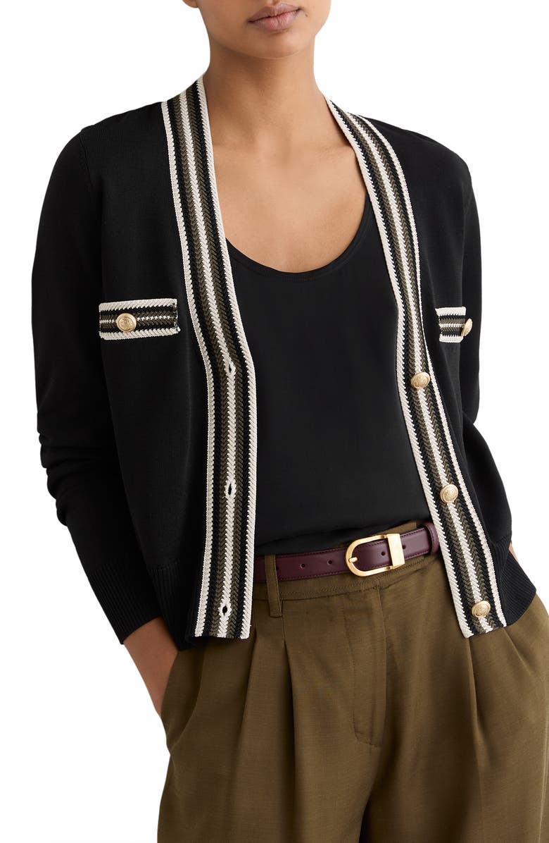 Reiss Danni Embroidered Cardigan, Alternate, color, Black/ Khaki Gre