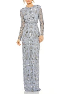 Mac Duggal High Neck Long Sleeve Embellished Column Gown