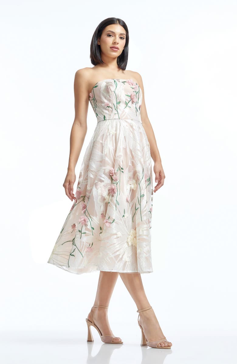 Dress the Population Kailyn Floral Appliqué Strapless Cocktail Dress, Alternate, color, Pink Multi