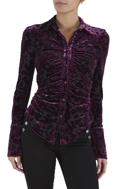 Talia Velvet Devoré Ruched Shirt