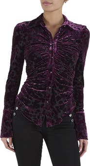 Ramy Brook Talia Velvet Devoré Ruched Shirt