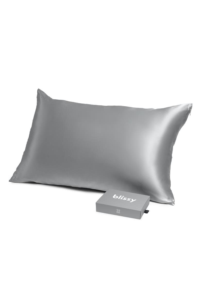 BLISSY Mulberry Silk Pillowcase, Main, color, Sterling