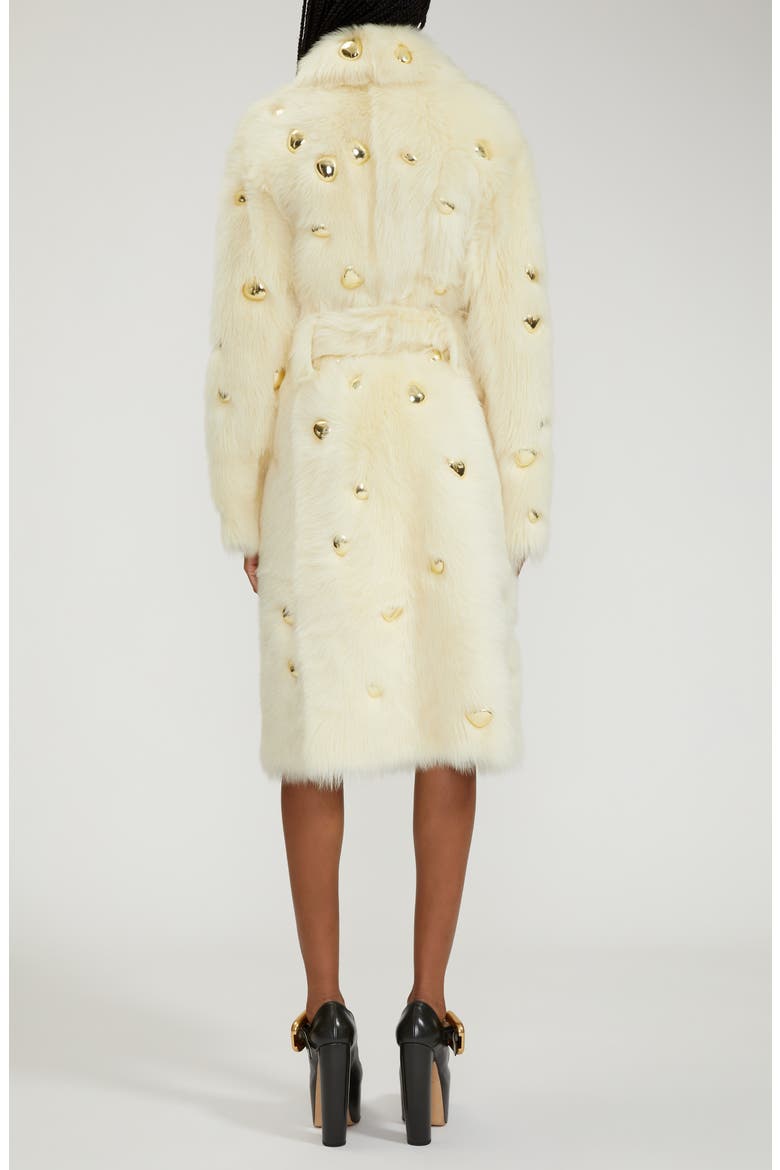 Studded Genuine Shearling Wrap Coat, Alternate, color, CAMOMILE