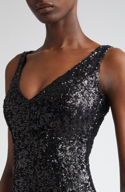 Michael Kors Sequined Portrait-neck Sleeveless Gown In Black