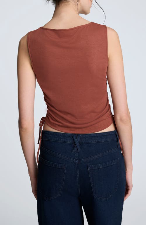 Kenneth Cole Side Rouched Drape Neck Cropped Knit Tank Top In Brown