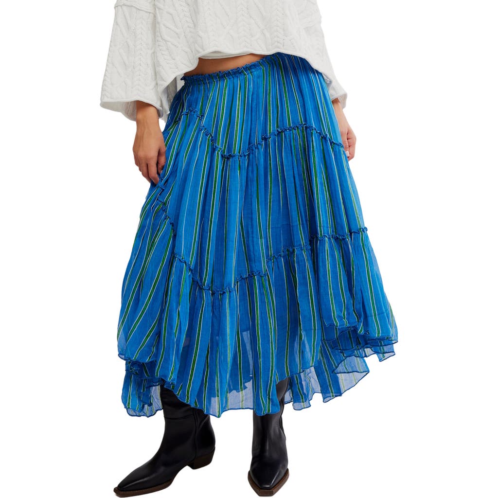 Shop Free People Ember Tiered Stripe Midi Skirt In Blue Marina