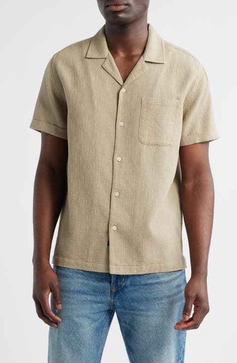Haney Textured Short Sleeve Cotton Button-Up Shirt