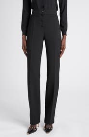 Valentino Garavani High Waist Wool Stretch Crepe Straight Leg Pants