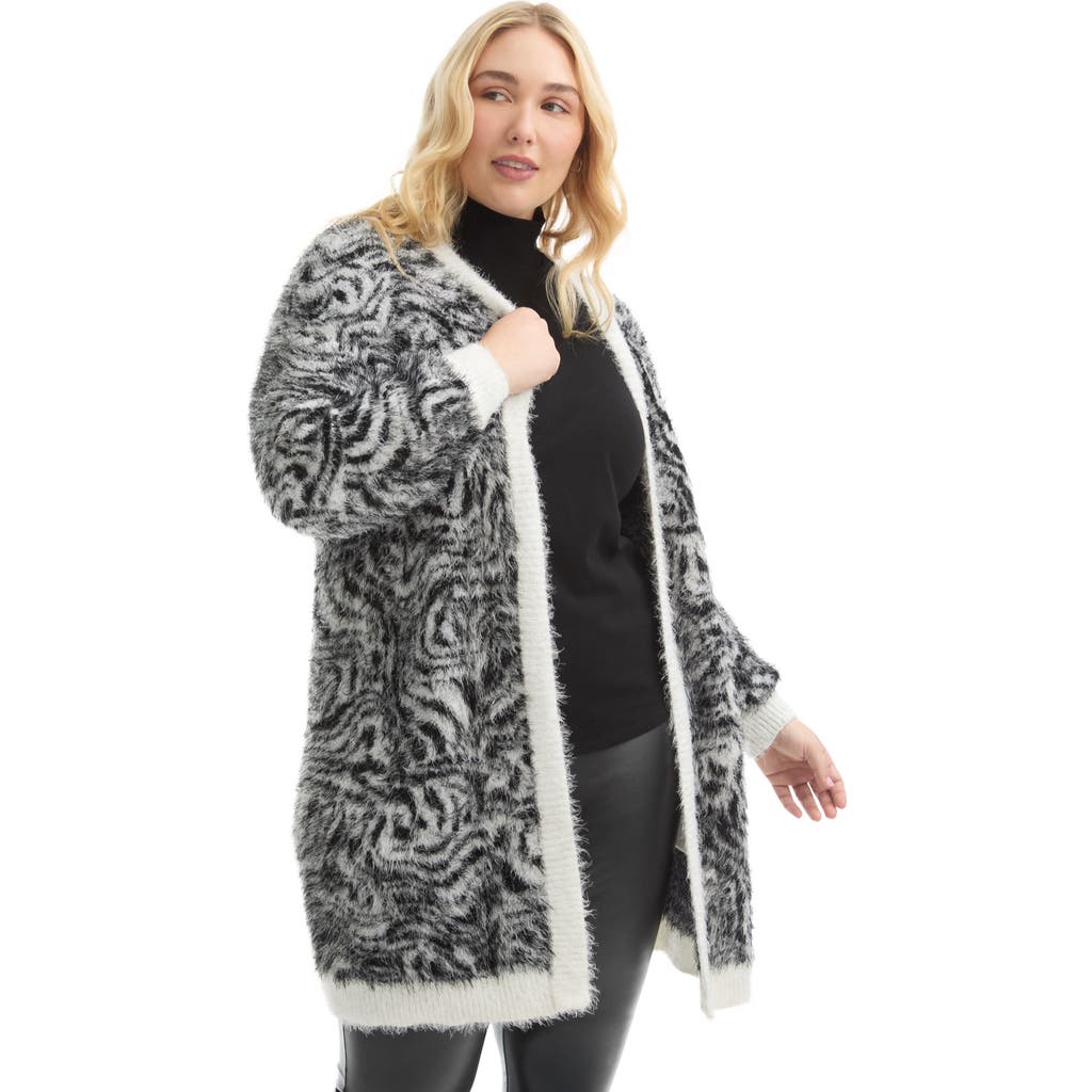 June + Vie Leopard-print Eyelash Cardigan In Multi