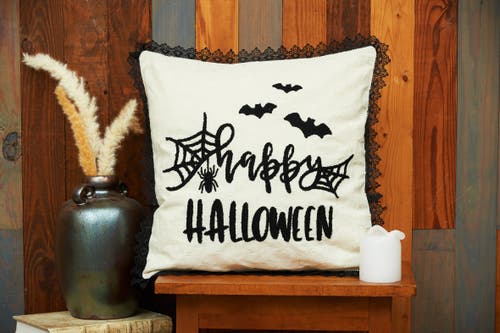 C & F Home C&f Home Happy Halloween Embroidered Bats And Spiderweb Throw Pillow, 18" X 18" In Neutral