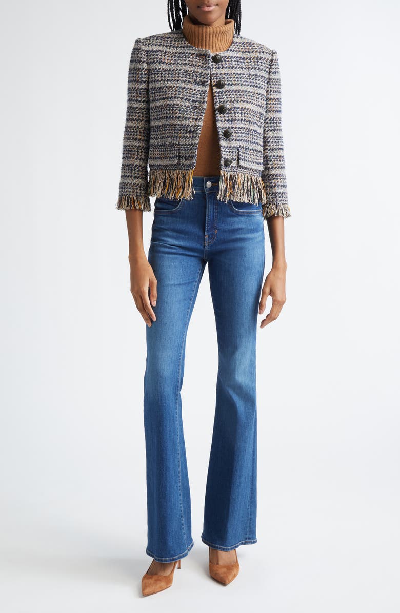 Veronica Beard Lyons Tweed Fringe Jacket, Alternate, color, Navy Multi