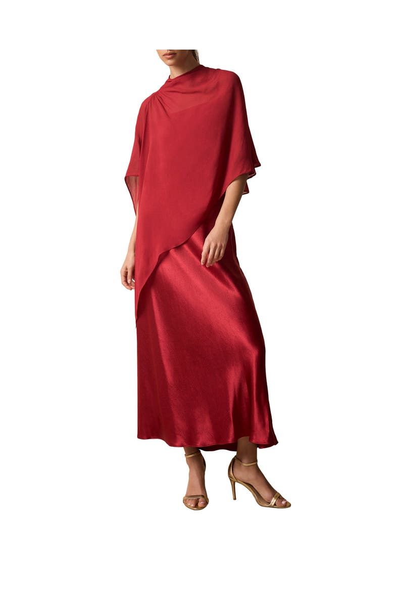 Satin Cape Detail Maxi Dress, Alternate, color, Red