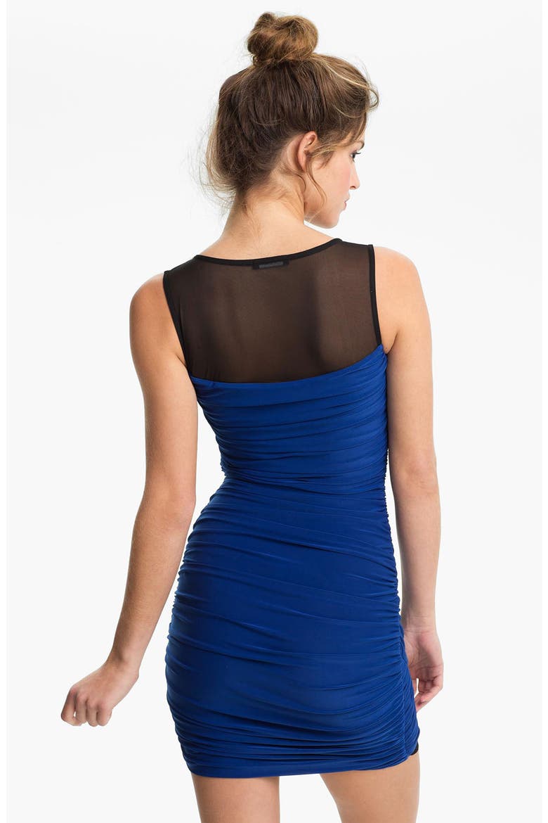 Mesh Panel Draped Body-Con Dress, Alternate, color, COBALT