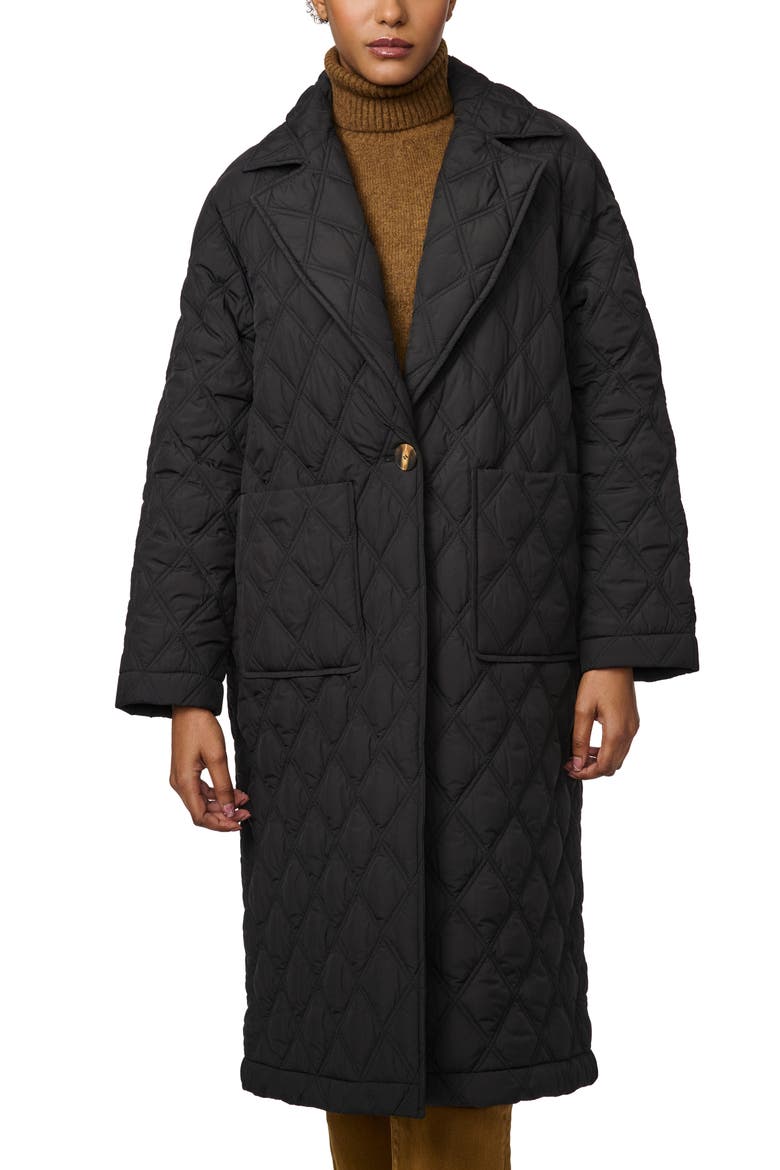 Diamond Quilted Long Coat, Alternate, color, BLACK