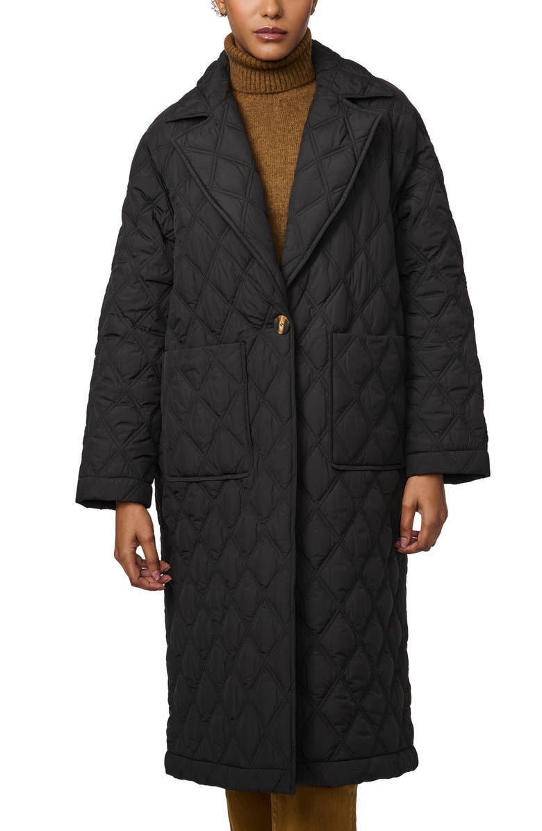 Bernardo Diamond Quilted Long Coat, Alternate, color, Black