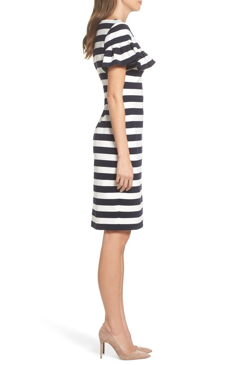 Stripe Ruffle Sheath Dress, Alternate, color, NAVY/ IVORY