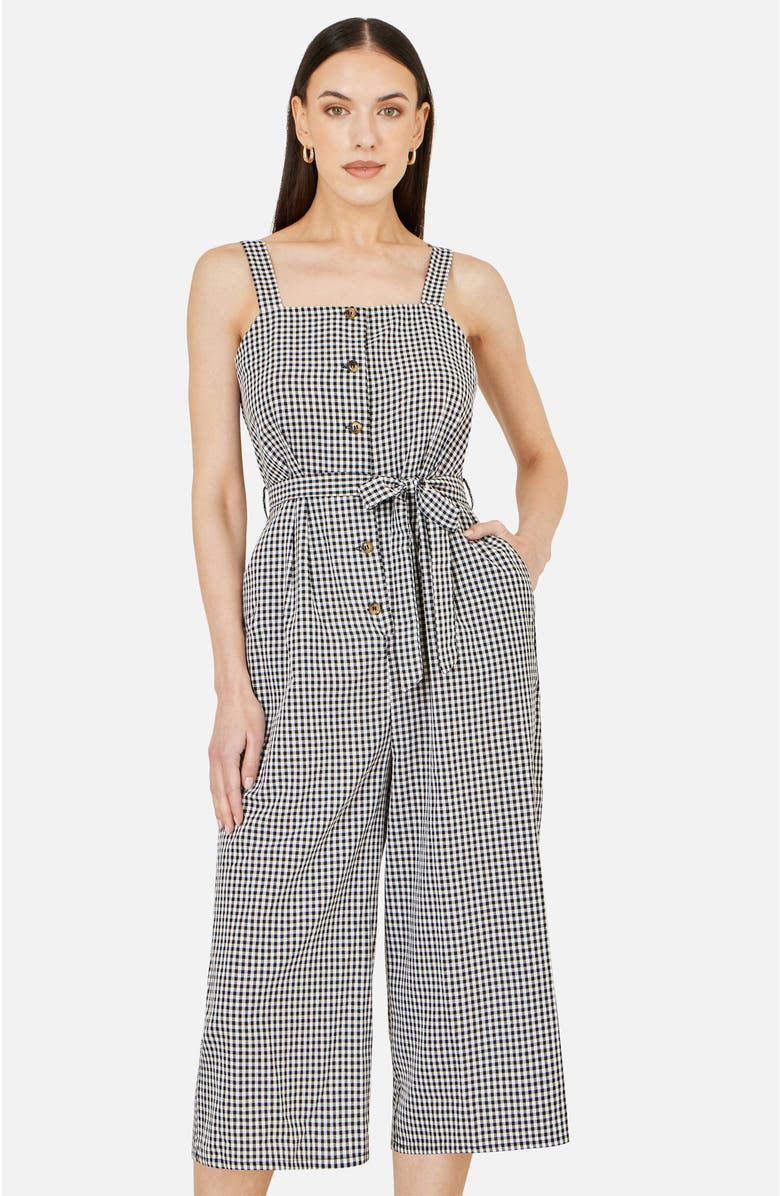 Yumi Gingham Button Through Jumpsuit, Alternate, color, Black