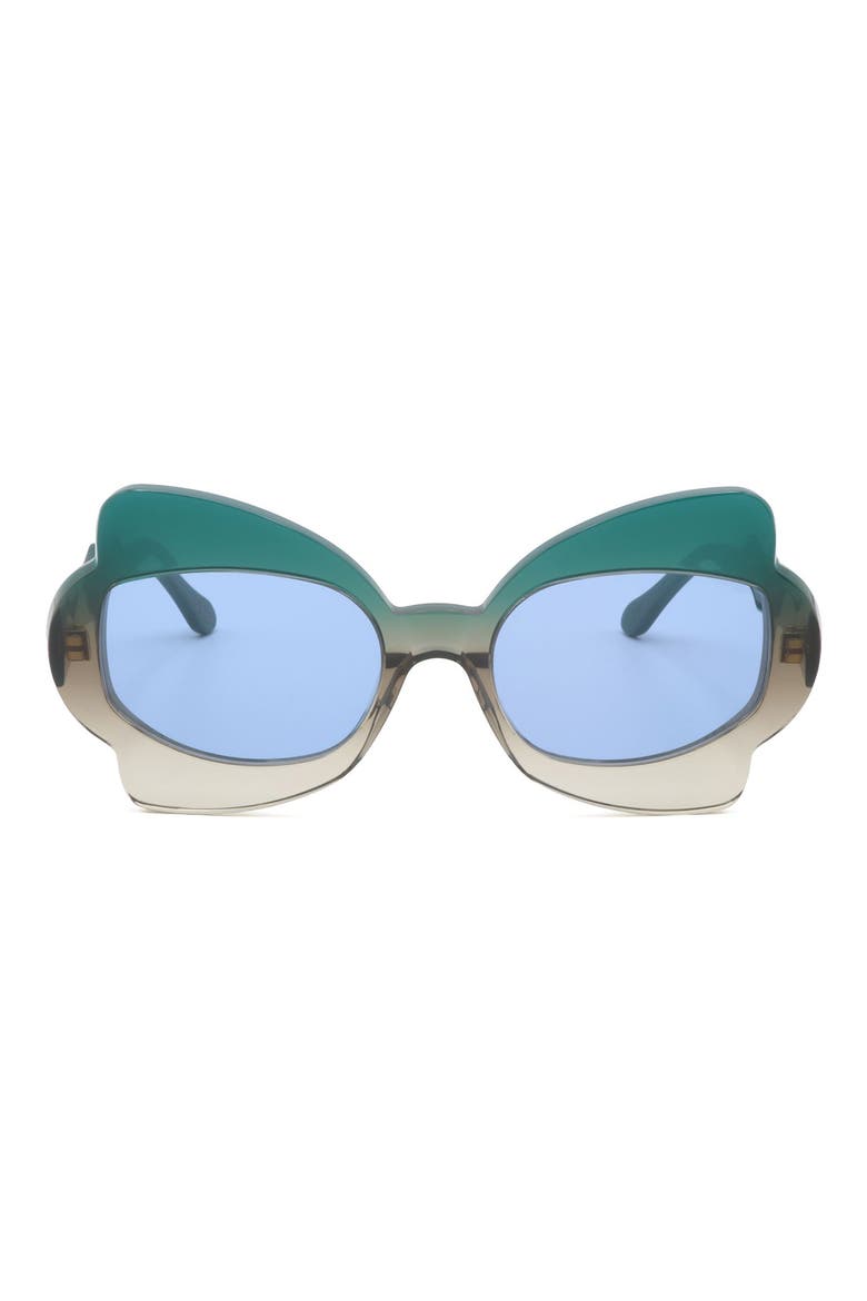 56mm Butterfly Sunglasses, Main, color, GREEN / GREY