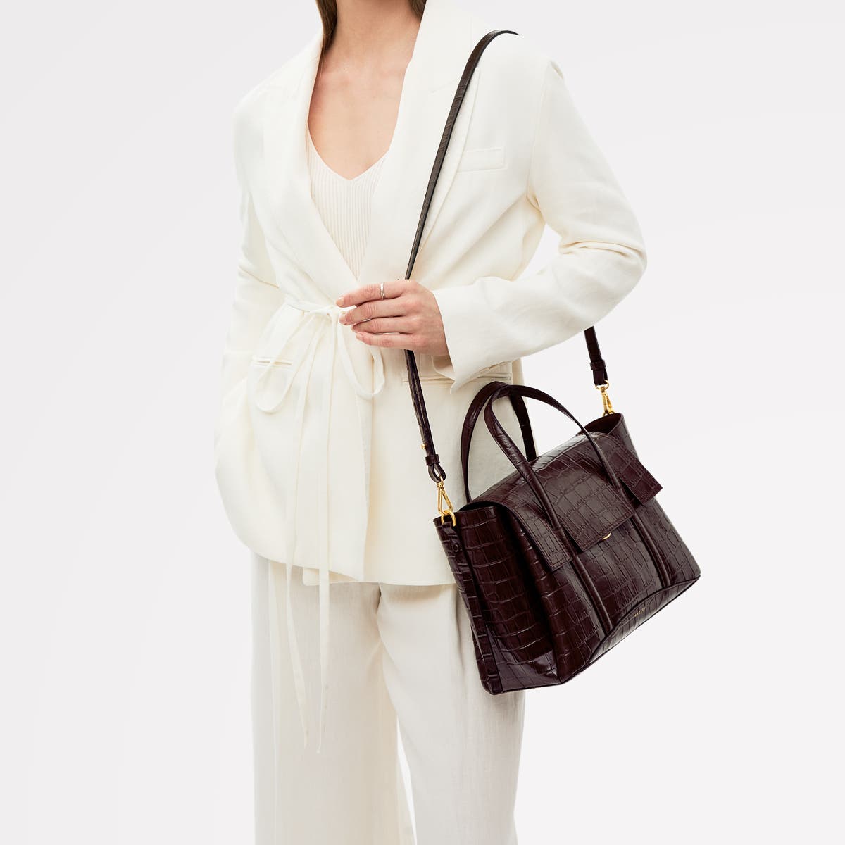 Radley The Chancery - Faux Croc Medium Flapover Satchel Bag, Alternate, color, Dark Oak