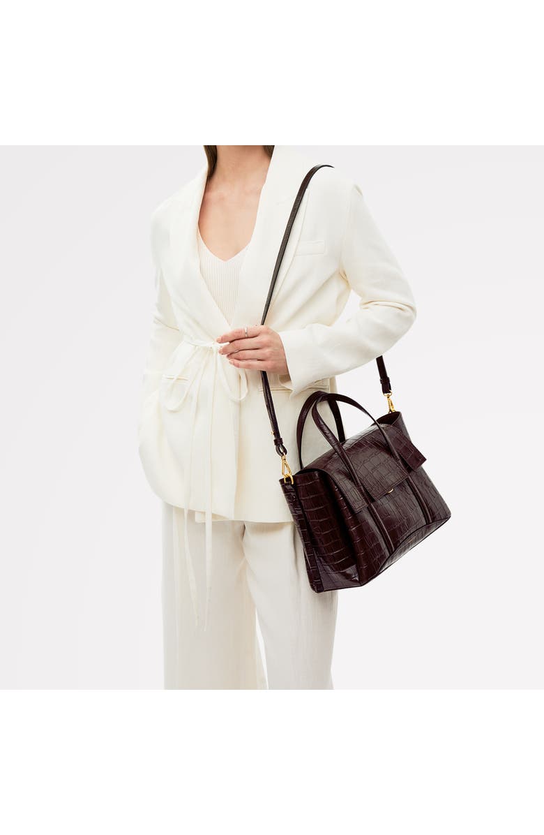 Radley The Chancery - Faux Croc Medium Flapover Satchel Bag, Alternate, color, Dark Oak