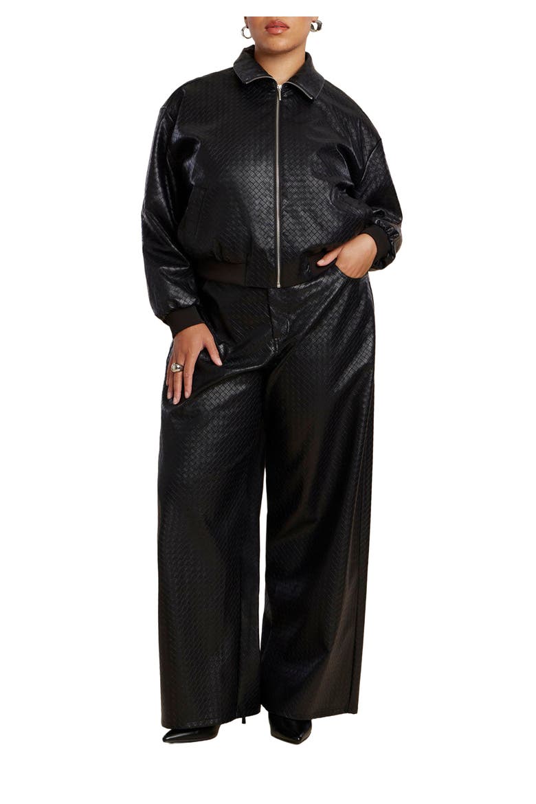 Faux Leather Pintuck Straight Leg Pant, Main, color, BLACK ONYX